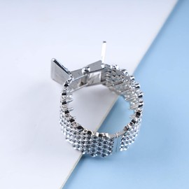 Yheakne Boho Crystal Ponytail Holder Gold Cz Ponytail Hair Cuff Barrette Round Shining Hair Holder Clip Vintage Rhinestone Hair Tie Band Cuff Bling Hair Accessories for Women and Girls (Silver)