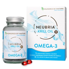 Neubria Krill Oil Omega-3 Capsules High Strength 1000mg | EPA & DHA with Marine Phospholipids, Astaxanthin & Choline | Antarctic Krill Oil | Cod Liver & Fish Oil Alternative | 60 Softgels