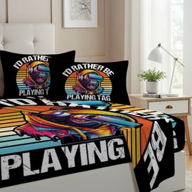 Allenjoy Full Size Vr Gorilla Game Fitted Sheet Chasing Gorillas Bed Flat Sheets Bedding Set Deep Pockets Up to 16" Bedroom Decor with 2 Pillowcases SC00305-009