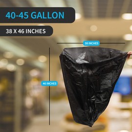 Black Garbage Bags, Made in USA, 40-45 Gallon, Heavy Duty, Durable, Unscented, High Density, Industrial and Commercial Use, for Construction, Lawn, Leaf, Coreless Rolls, Bulk 250 Count