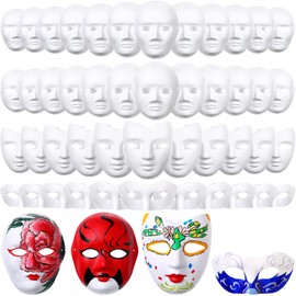 Glimin 50 Pcs Paper Mache Mask Paintable Mask White Craft Mask DIY Full Face Mask White Plain Mask Paper Mache Mask White DIY Mask White Craft Mask for Mardi Gras Decoration Art Cosplay Dance Party