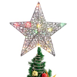 Christmas Tree Topper,12 Inch Christmas Decorations Colorful Lighted Xmas Tree Star for Christmas Tree Ornament Party Decoration (Silver)