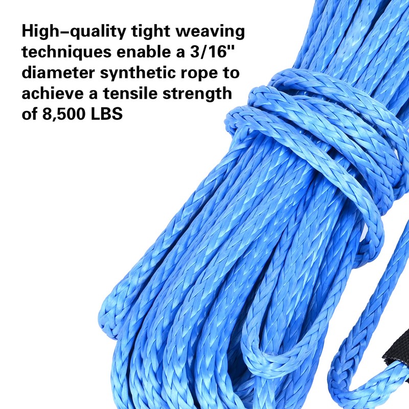 guideamps ATV UTV Synthetic Winch Rope Cable 3/16" x 50