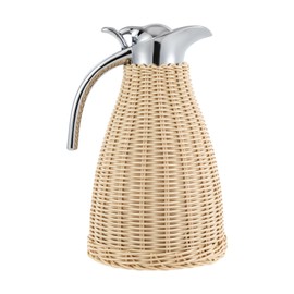 CNCEST Stainless Steel Coffee Thermal Jug, 1.5L/0.4 Gal Double Walled Vacuum Insualted Jug, 12-Hour Warm & 24-Hour Cold Retention Rattan Thermal Jug for Home, Coffee Shop (Beige)