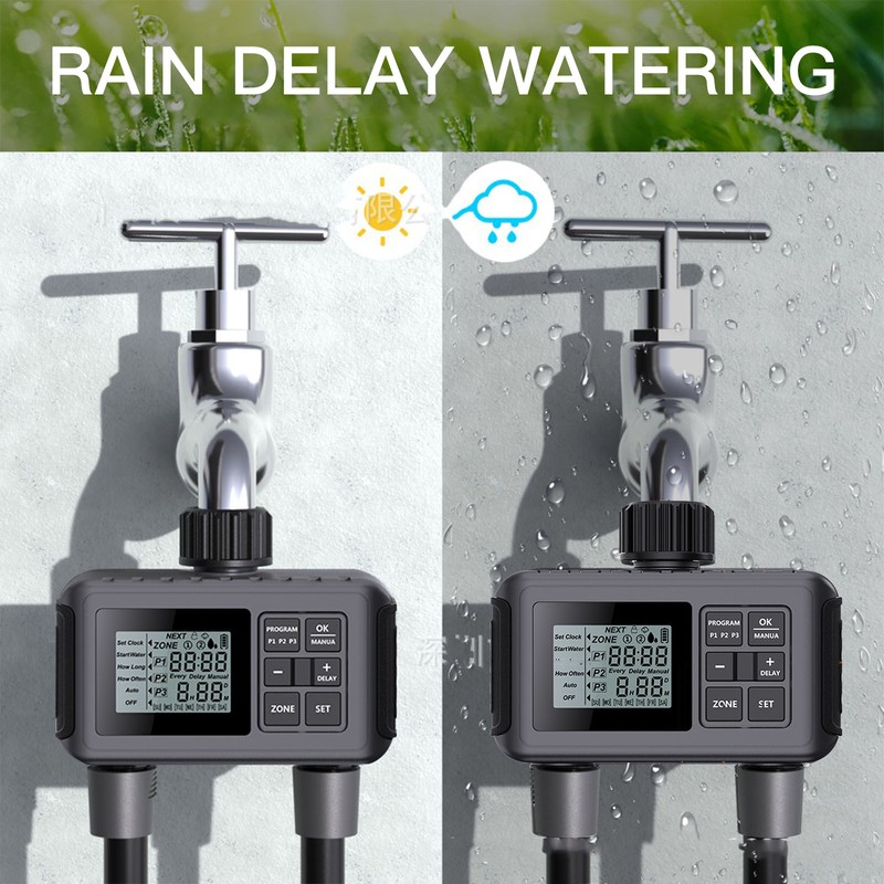 Sprinkler Timer 2 Zone Water Timer Programmable Rain Delay Manual