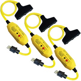 Electriduct GFCI Inline 15 Amp with 2ft Triple Tap Cord UL Outdoor Waterproof 15 Amp 12 Gauge Auto Reset GFI Adapter | Pack of 3