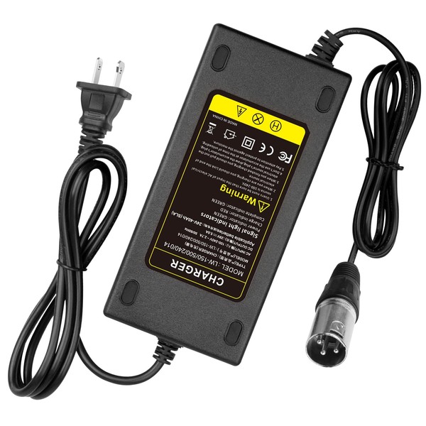 24V 5A 3-Pin Male XLR Connector Battery Charger for Lakematic, Pride Mobility, Jazzy Power Chair, Drive Medical, Golden Technologies, Shoprider, Rascal 200T/500T/301 PC 24BC5000TF-1