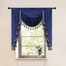 ELKCA Double-Sided Chenille Window Curtains Valance for Living Room Royal Blue Waterfall Valance for Bedroom,Rod Pocket (W39inch, 1 Panel)