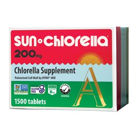 Sun Chlorella 200 mg Green Algae Superfood Supplement - Pulverized Cell Wall - Chlorophyll, CGF, Active B12, Iron, Protein - Non-GMO - 1500 Tablets