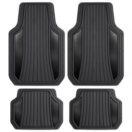 Motor Trend Rubber Car Floor Mats - Durable, All Weather Protection with Non-Slip Backing, Two Tone Accent - For Front and Rear, Black & Gloss Black