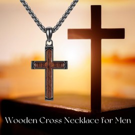 DAYLINLOVE Wooden Cross Necklace 925 Sterling Silver Real Ebony Black Cross Pendant Necklace Crucifix Christian Religious Jewellery Gifts for Men Women