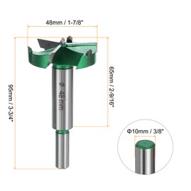 sourcing map Forstner Drill Bit 1-7/8" (48mm) Carbide Upgraded 3 Flutes Wood Hinge Drill Bits Opener Cutter for Hole Drilling Woodworking, Green