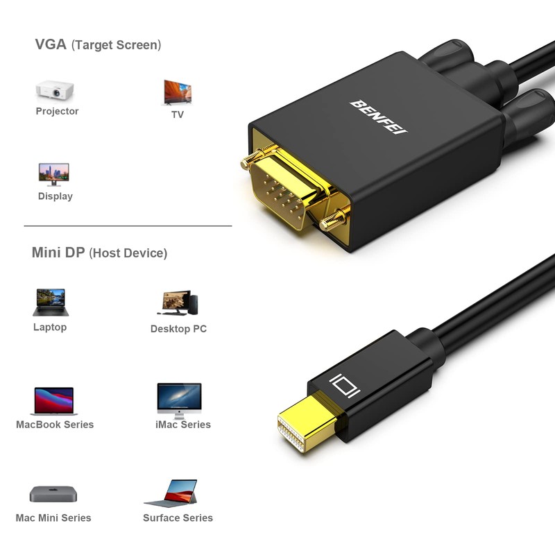 BENFEI Mini DisplayPort to VGA 3 Feet Cable, Mini DisplayPort