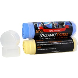 Tubsalah Premium Shammy Cloth for Car Drying - 2 Pack (26”x17”) - Super Absorbent Synthetic Chamois Bathroom,Pets, Dust Remove,- Reusable Non-Scratch Vehicle Dry Towel (Yellow & Blue)