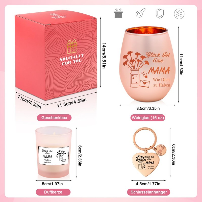 Muttertagsgeschenk Windlicht mit Gravur Duftkerze Schlüsselanhänger, Geschenke für Mama, Geburtstagsgeschenk