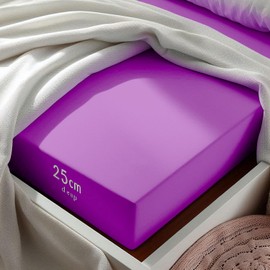 Aspire Homeware Double Fitted Sheet - 25 cm Deep Hotel Quality (Purple) Bed Sheets - Soft & Breathable Fitted Bed Sheets Double - Anti-Wrinkle Easy Care Fitted Sheets