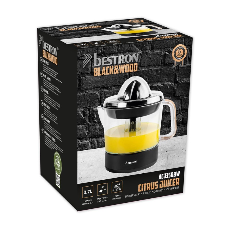 Bestron Electric Citrus & Orange Squeezer, Includes 2 Press Cones