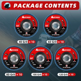 50 Pack Zirconia Flap Discs 4.5" x 7/8" T27 for 4 1/2 Inch Angle Grinder 40/60/80/100/120 Grit Multi-Grit Flap Wheels Heavy-Duty Grinding & Sanding Discs for Metal, Wood, Stainless Steel