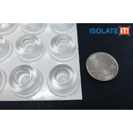 Isolate IT! Recessed Clear 0.880" (22.3mm) Dia x 0.400" (10.2mm) H Round Vibration Isolating Cabinet and Furniture Bumpers - 9 Pack