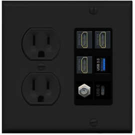 RiteAV 3 HDMI USB3 USBC Coax Wall Plate - Round Outlet [Black/Black]
