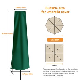Dafire Patio Umbrella Cover for 7FT to 9FT Patio Umbrellas,1.7m Parasol Covers (Green 420D),Oxford Fabric Waterproof Market Umbrella Cover with Zip,Parasol Covers for Outdoor Umbrellas with Rod