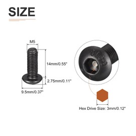 DTGN M5-0.8x14mm Button Head Socket Cap Screws - 50Pack - Good for Machine - Carbon Steel Black Oxide - Hex Drive Full Thread Fasteners