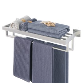 Alise Towel Rack with Double Towel Bar, 24 Inch Towel Racks for Bathroom, Modern Towel Holder for Bathroom Wall, SUS304 Stainless Steel Towel Shelf, Brushed Nickel