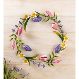Wind & Weather Exclusive Spring Blooms Metal Wreath 20-Inch Diameter by 2.25-Inch Deep Wreath Featuring Hyacinths | Tulips | Daffodils for Springtime Decor and Springtime Decorating