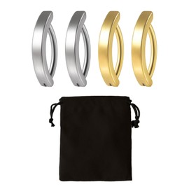 KVBUCC 4 Stainless Steel Navel Rings, 1 Black Velvet Bag, Reverse Curved Ring, Clip On Navel Piercing For Girls And Women, Belly Jewelry Piercing Kit (Gold, Silver)