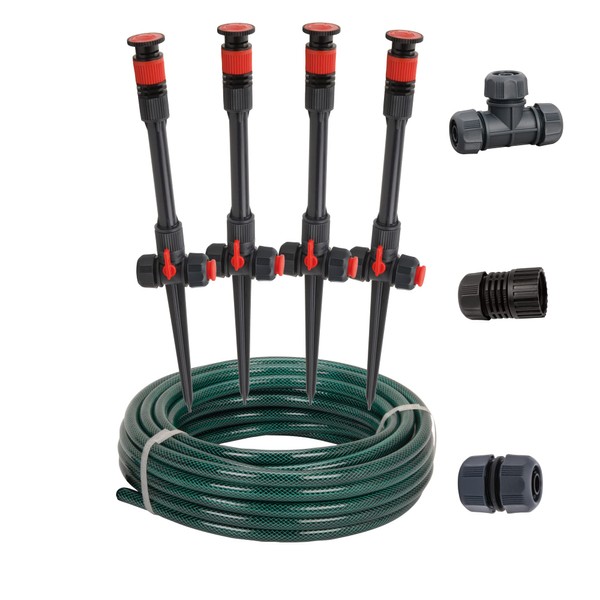Eden 98063 Multi-Adjustable Flex Design Above Ground Irrigation Garden Sprinkler System, Sprinkler & Hose, DIY Plant Watering Set
