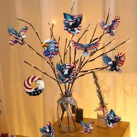 8 Pcs 4th of July Hanging Ornaments Eagle Independence Day Decorations Acrylic Hanging Pendants Red White Blue America Flag Designs 4th of July Tree Ornaments for Party Decoration Accessories