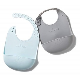 Miniware Roll and Lock Bib Silicone Baby Bib 2 Pack (Grey + Aqua)