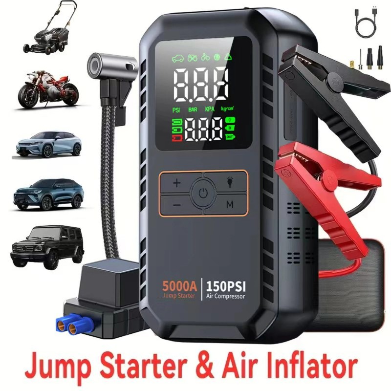 Portable Car Jump Starter with Air Compressor – 5000A Battery