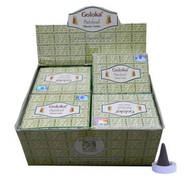 Incense Cones Goloka Patchouli Dhoop Cones 12 Boxes 120 Cones with Holder Fragrance Aroma Bulk Pack Supply