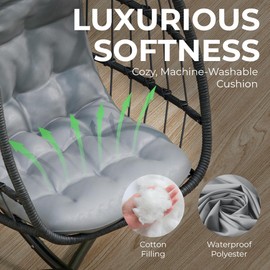 Econohome Hanging Egg Chair with Stand - Indoor/Outdoor Swing Hammock Chair with Plush, Washable Cushions, 350LBS Capacity, Ideal for Relaxation in Bedrooms, Balconies, Gardens, and Patios
