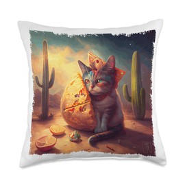 Funny Cat Thinking Taco Lovers Funny Cat Thinking Taco Throw Pillow, 18x18, Multicolor