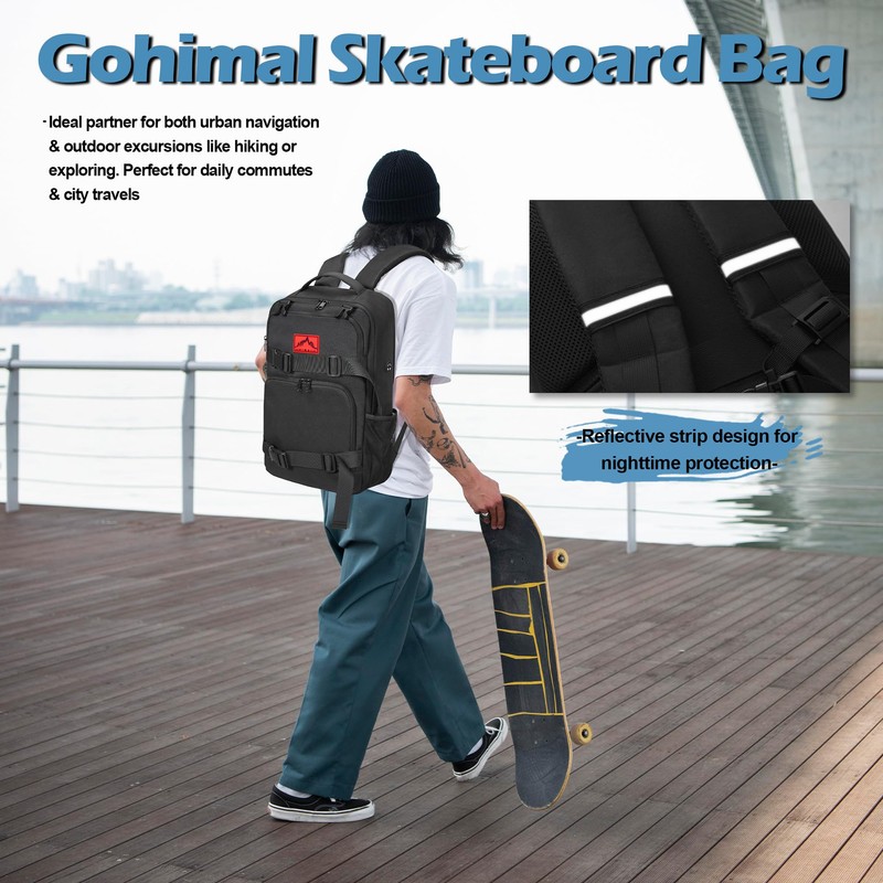 GoHimal Skateboard Backpack, Skateboard Bag Sports Backpack, Laptop Bag Multi-Sport