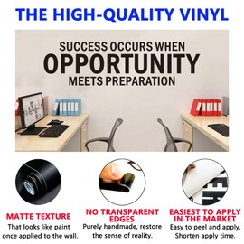 SEATUNE Inspirational Office Quotes Wall Decals - Motivational Wall Stickers - Bedroom Living Room Classroom School Home Vinyl Art Wall Decor - Success Occurs When Opportunity Meets Preparation 25"X7"