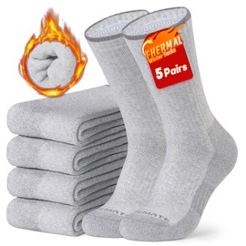 Closemate Mens Socks Thick Thermal Winter Crew Socks Warm Cozy Work Boot Socks for Cold Weather Hiking 5 Pairs(5 Light Grey, Size M)