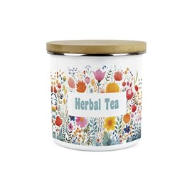 Flower Meadow Herbal Tea Storage Canister - Bright Floral Kitchen Décor - Large 1.2L Enamel Hot Drinks/Food Storage Container