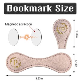 Estivaux Leather Magnetic Bookmarks for Women Men, Capital Letters Bookmark Monogram Book Marker Clip with Gold Initials Pink Leather Bookmark Charm for Book Lover Readers (Letter P)