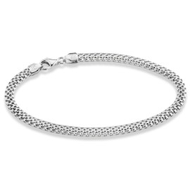 Miabella 925 Sterling Silver Italian 4mm Mesh Link Chain Bracelet for Women Teen Girls, Made in Italy, 7.5 inch, Sterling Silver