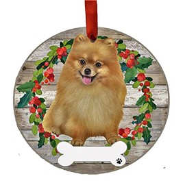 E&S Imports Pomeranian Ornament - E&S Pets - DIY Personalizable - Dog Gifts - Ceramic Round Ornament with Glazed Finish - X-mas Decoration - Christmas Ornaments Craft Gifts - Ornaments for Pet Lovers