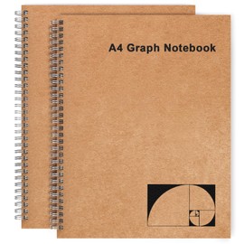 A4 Graph Paper Notebook, 2 Pack Large Spiral Grid Notebook, 200 Pages 100gsm Thick 5mm Square Paper Quad Notebook for Engineering, Math, Taking Notes, Drawing - Kraft Brown Cover, 8.5" x 11"