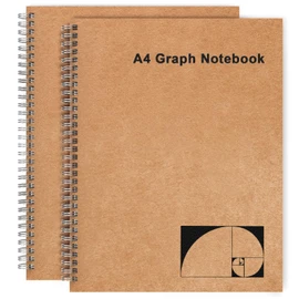 A4 Graph Paper Notebook, 2 Pack Large Spiral Grid Notebook, 200 Pages 100gsm Thick 5mm Square Paper Quad Notebook for Engineering, Math, Taking Notes, Drawing - Kraft Brown Cover, 8.5" x 11"