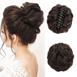 Sofeiyan Claw Clip Messy Bun Hairpiece Wavy Curly Hair Bun Clip in Claw Chignon Ponytail Hairpieces Synthetic Tousled Updo Hair Extensions Scrunchie Hairpiece for Women