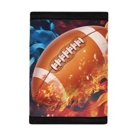 Cozeyat Trifold Wallet for Kids Boys 3D Fire Rugby Printed Wallet with Credit Card Holder for Travel Outdoor Sports Small Wallet for Kids