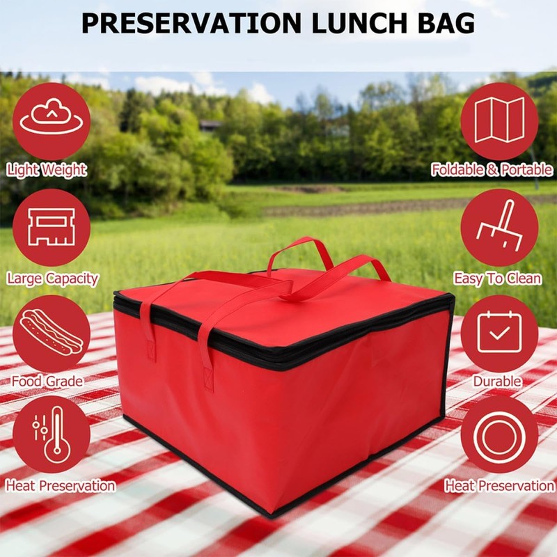 Bolsa Térmica Portátil para Alimentos, 35x35x22 CM, Roja
