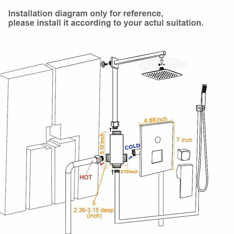 SR SUN RISE Shower Faucet Set System Chrome 8" Rainfall