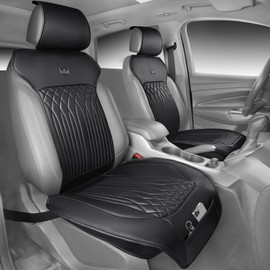 CAR PASS Car Seat Protector, Sideless Seat Covers for Cars, All Season Waterproof Nappa Leather Breathable Front Seats Cushion with Storage Pocket Universal Fit Vehicle Car SUV Truck, 2 Pack All Black